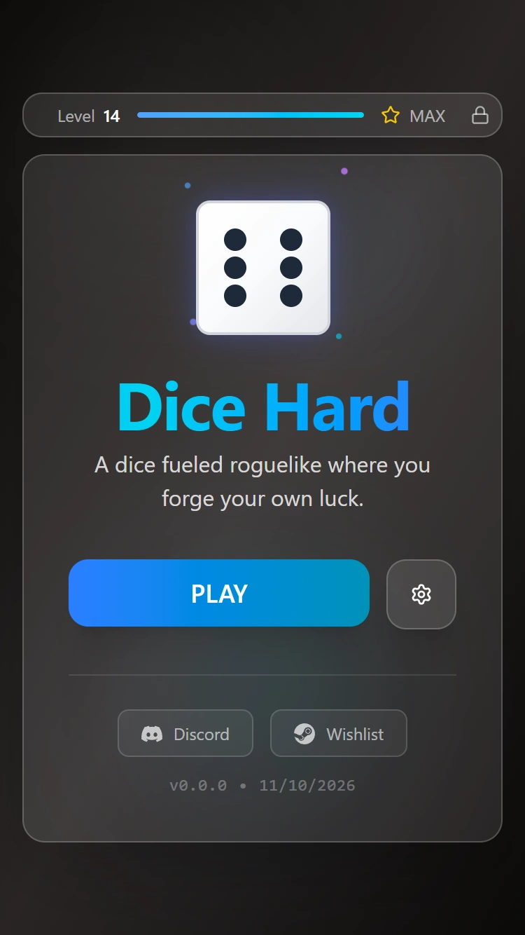 The old title screen: a white die and blue Play button.